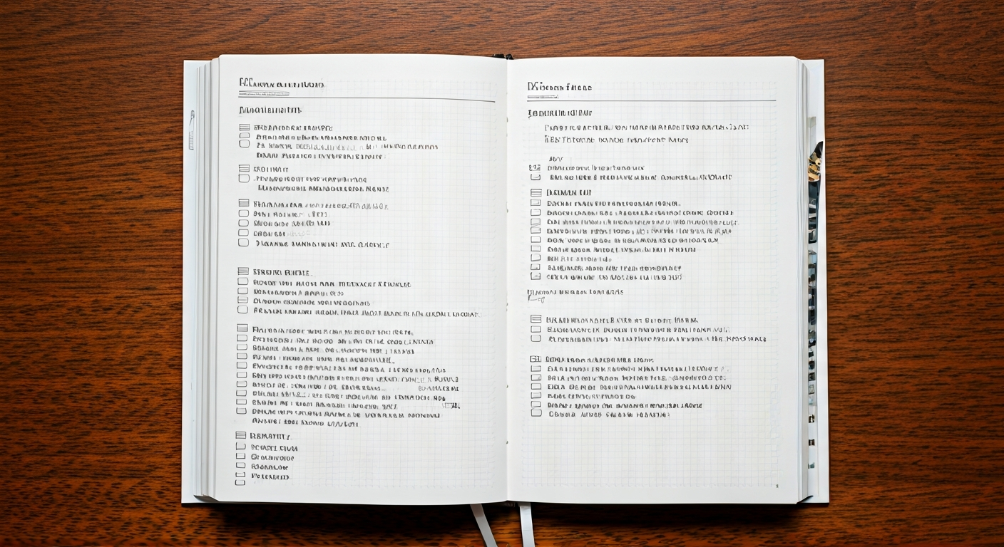 Trading journal open to a page with notes about trade plans and post-trade review sections, showing disciplined evaluation.
